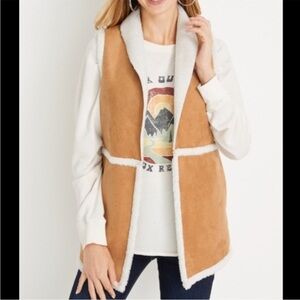 NWT Maurices Faux Sherpa Suede Winter Jacket Vest Women's 3X